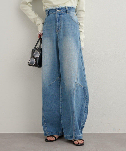 彎刀廓形寬鬆牛仔褲