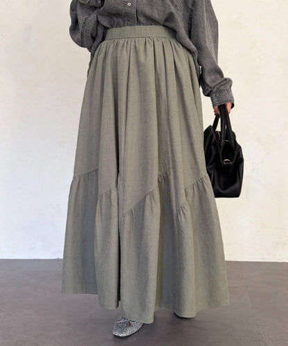 麂皮層疊傘擺半身裙