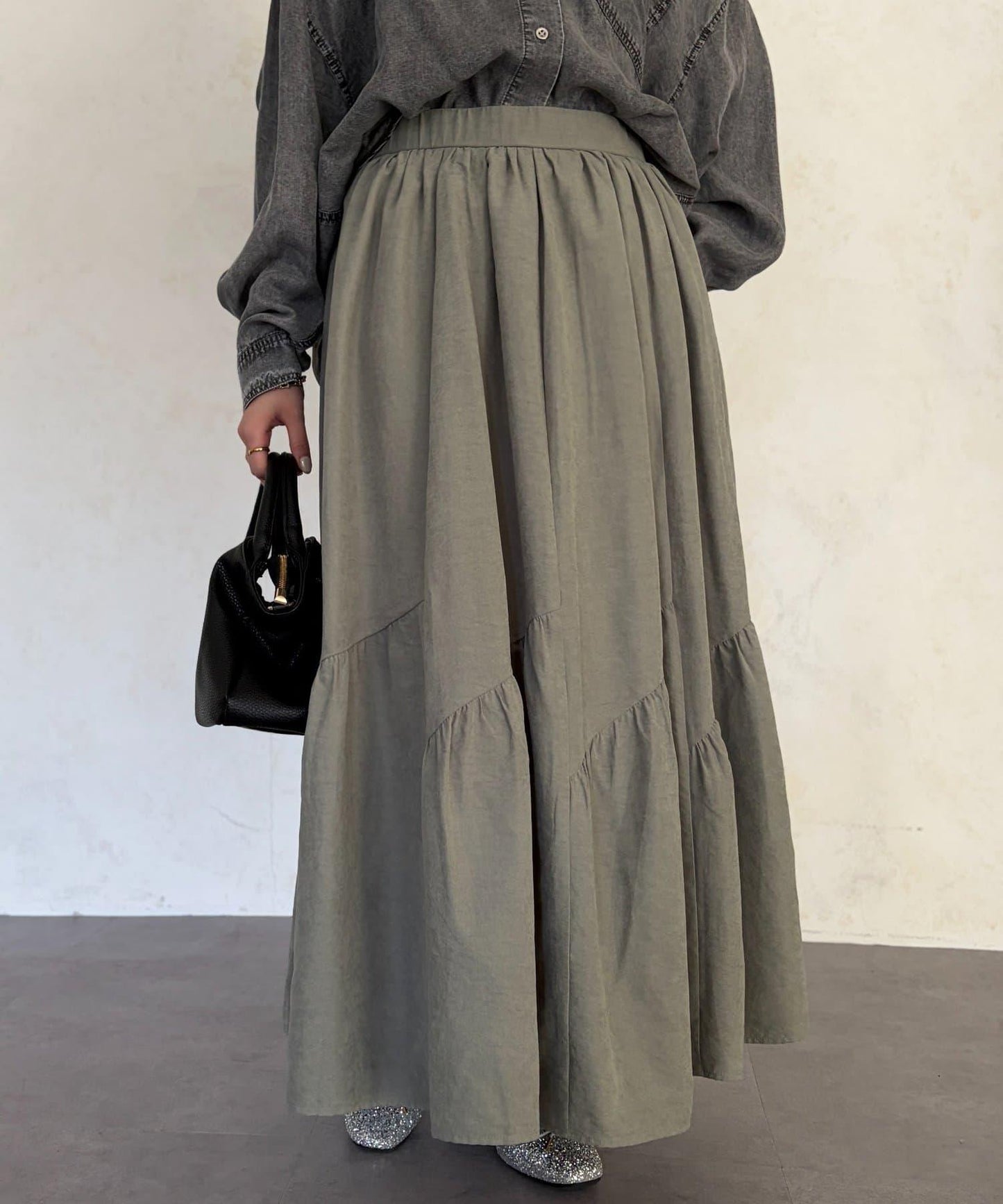 麂皮層疊傘擺半身裙