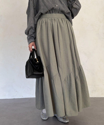 麂皮層疊傘擺半身裙