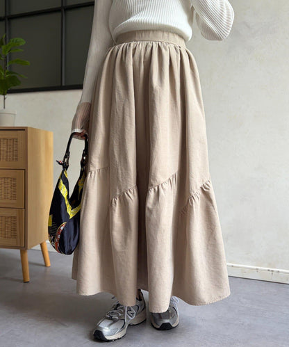 麂皮層疊傘擺半身裙