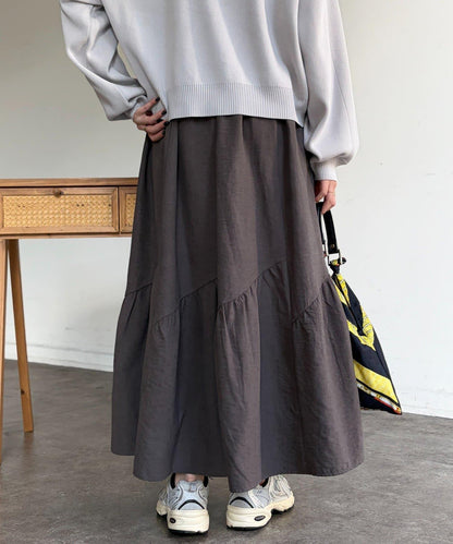 麂皮層疊傘擺半身裙