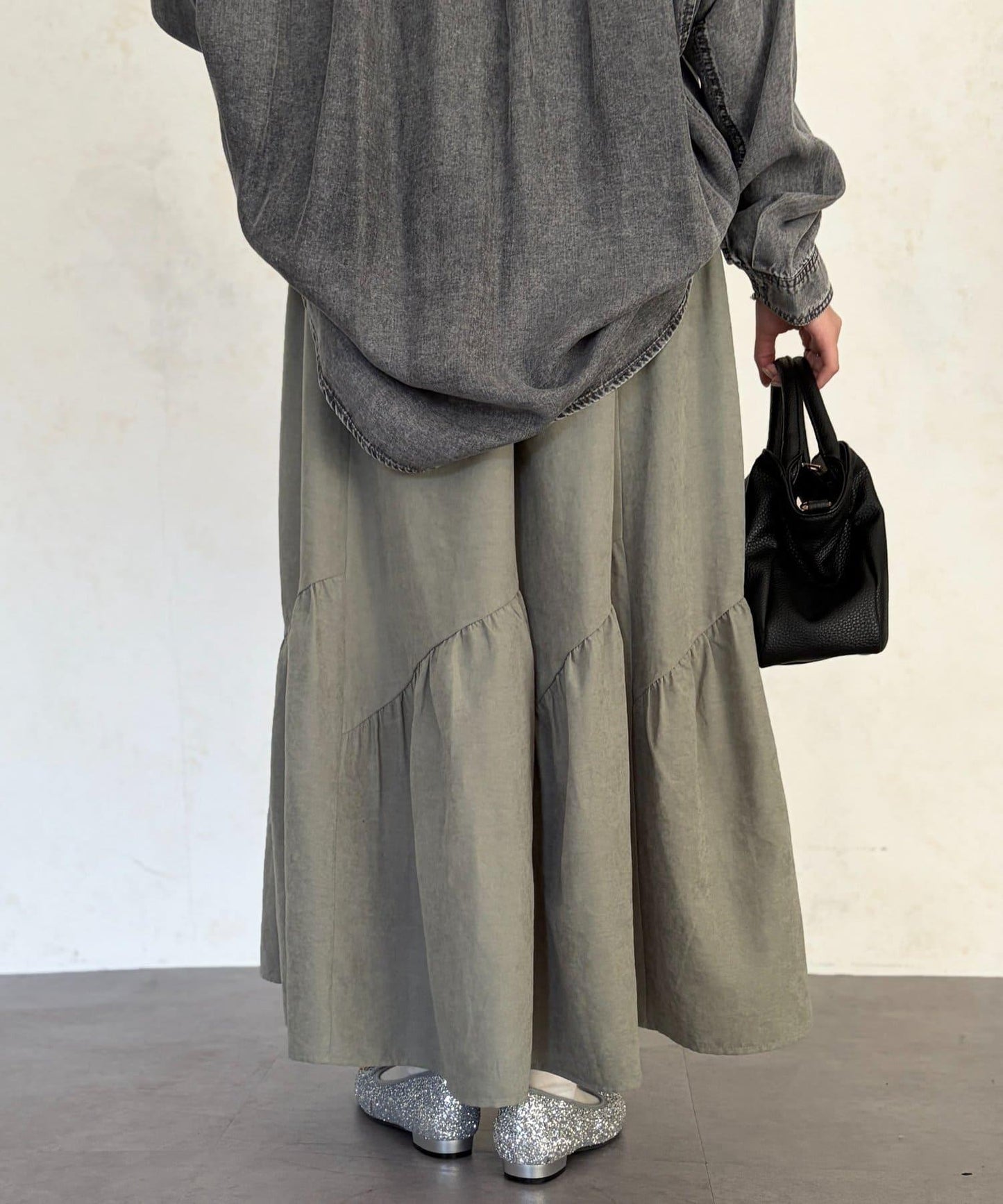 麂皮層疊傘擺半身裙