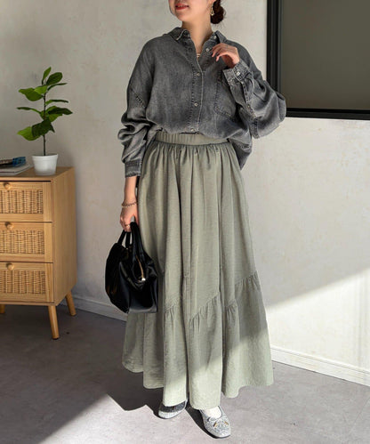 麂皮層疊傘擺半身裙