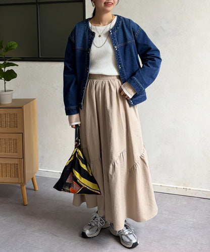 麂皮層疊傘擺半身裙