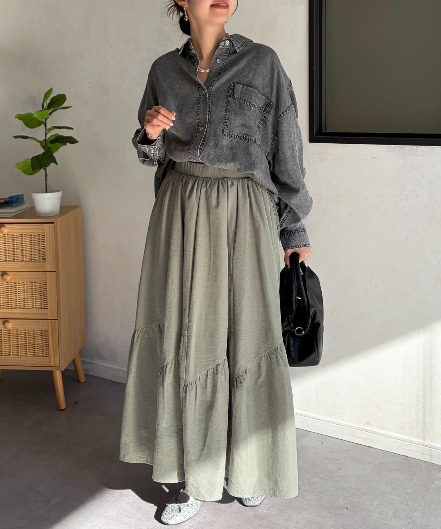 麂皮層疊傘擺半身裙