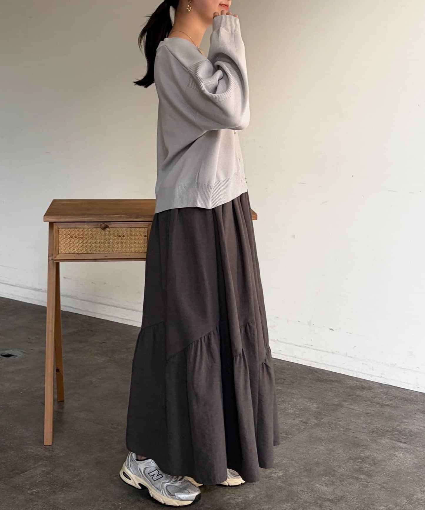 麂皮層疊傘擺半身裙