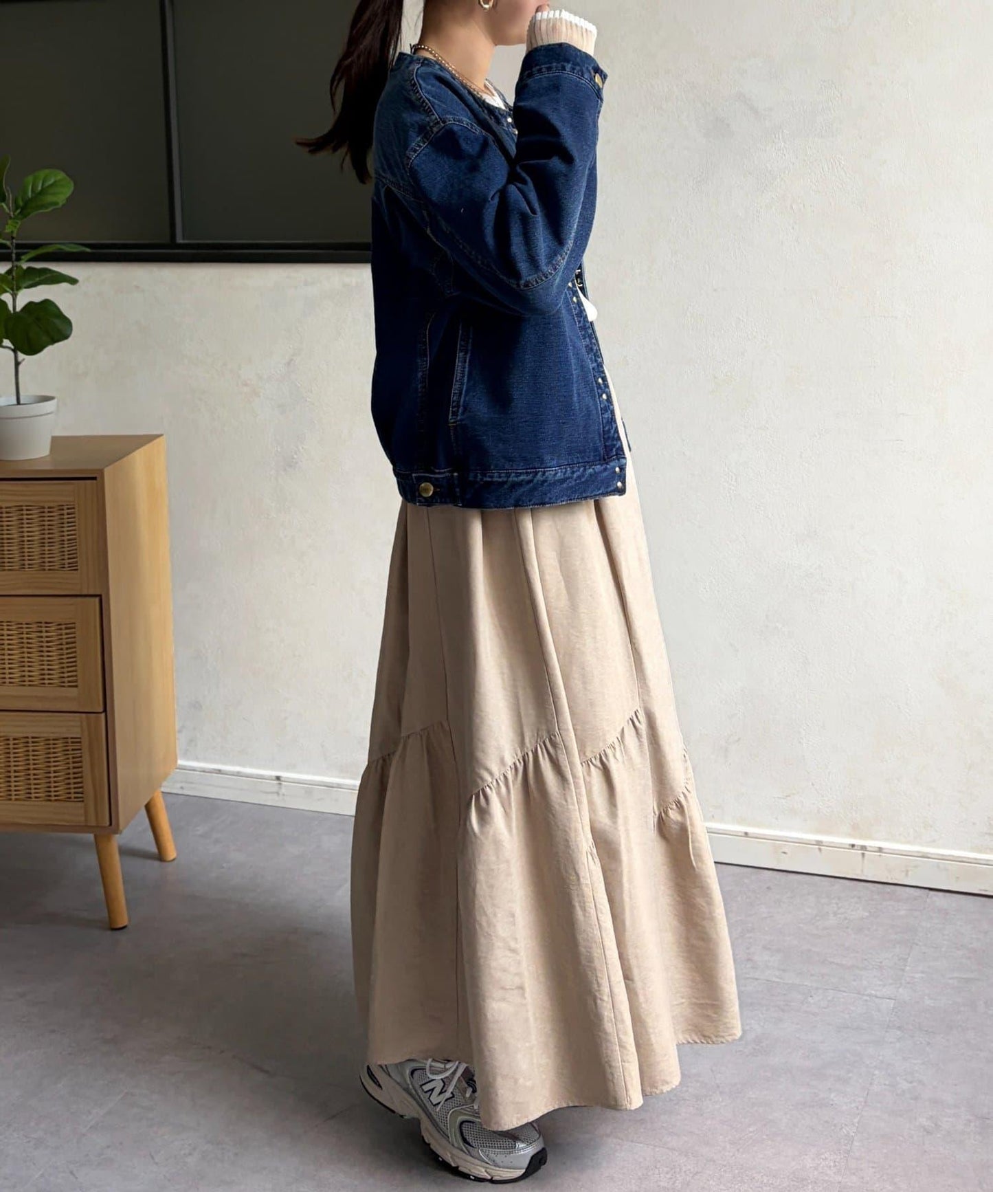 麂皮層疊傘擺半身裙