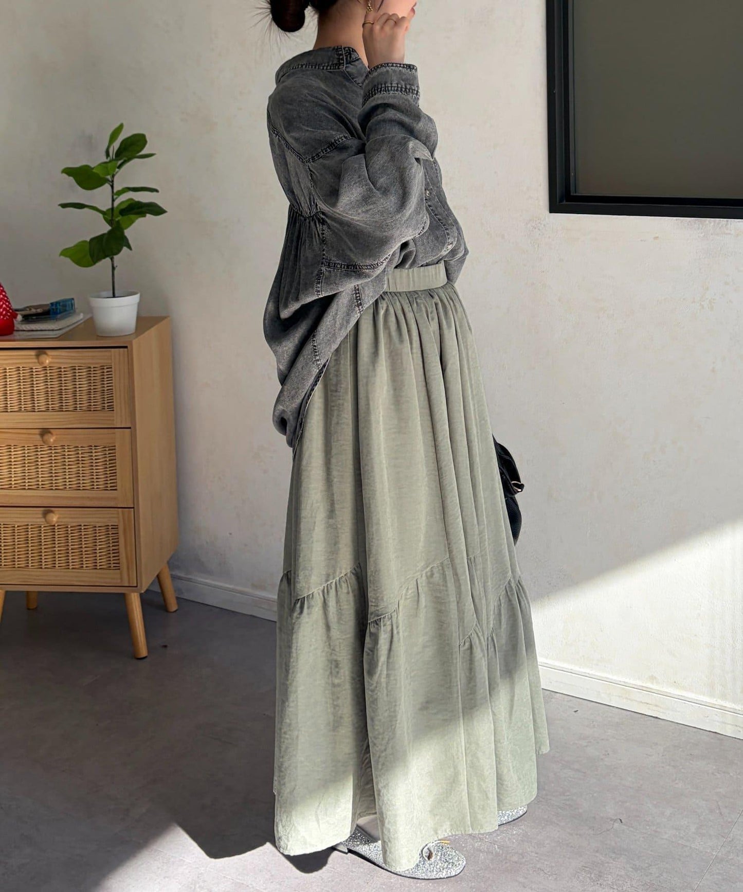 麂皮層疊傘擺半身裙