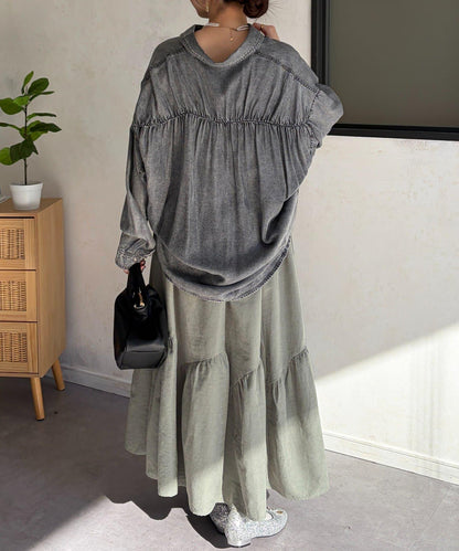 麂皮層疊傘擺半身裙