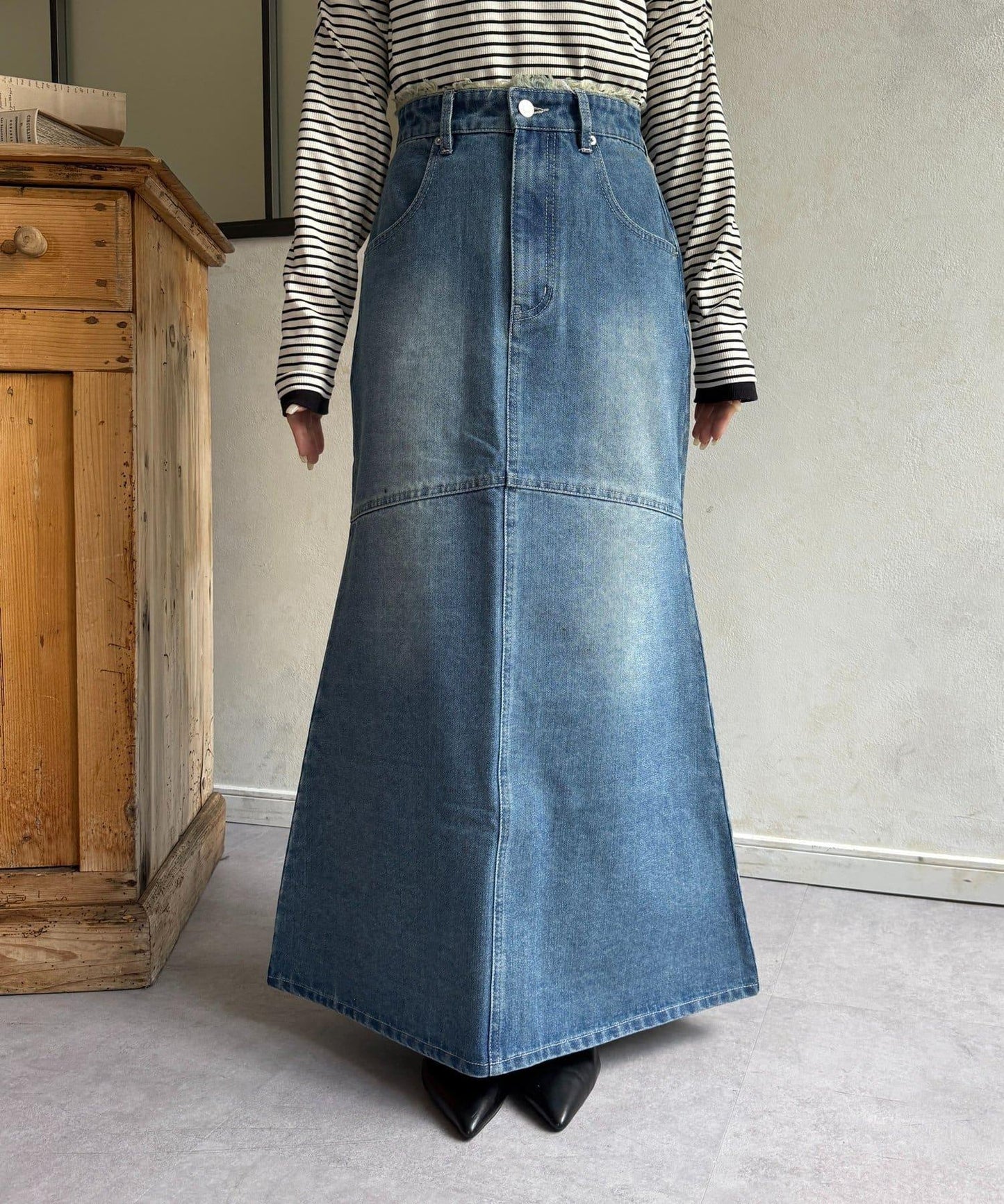 流蘇美人魚版型牛仔半身裙