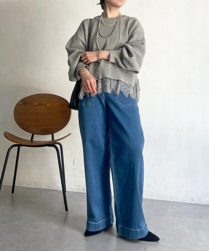 下襬蕾絲設計 針織層次感套頭衫