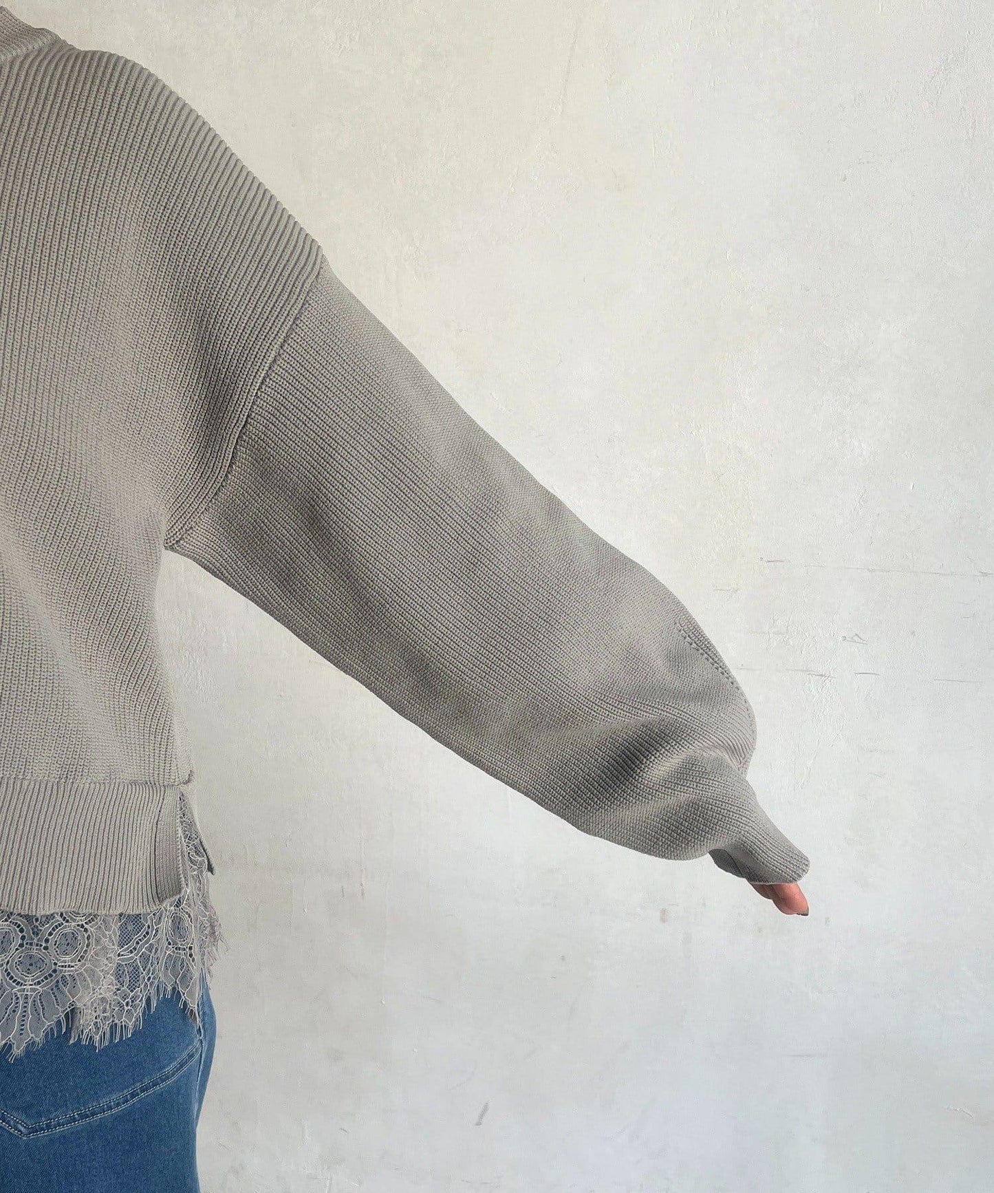 下襬蕾絲設計 針織層次感套頭衫