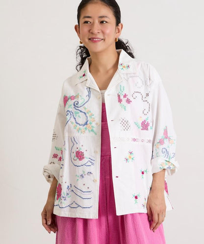 開領刺繡襯衫夾克