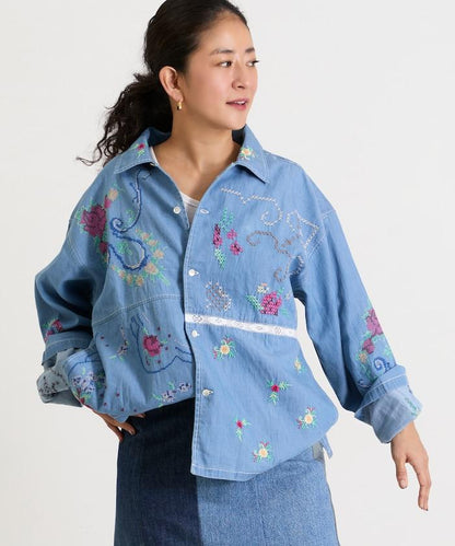 開領刺繡襯衫夾克