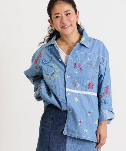 開領刺繡襯衫夾克