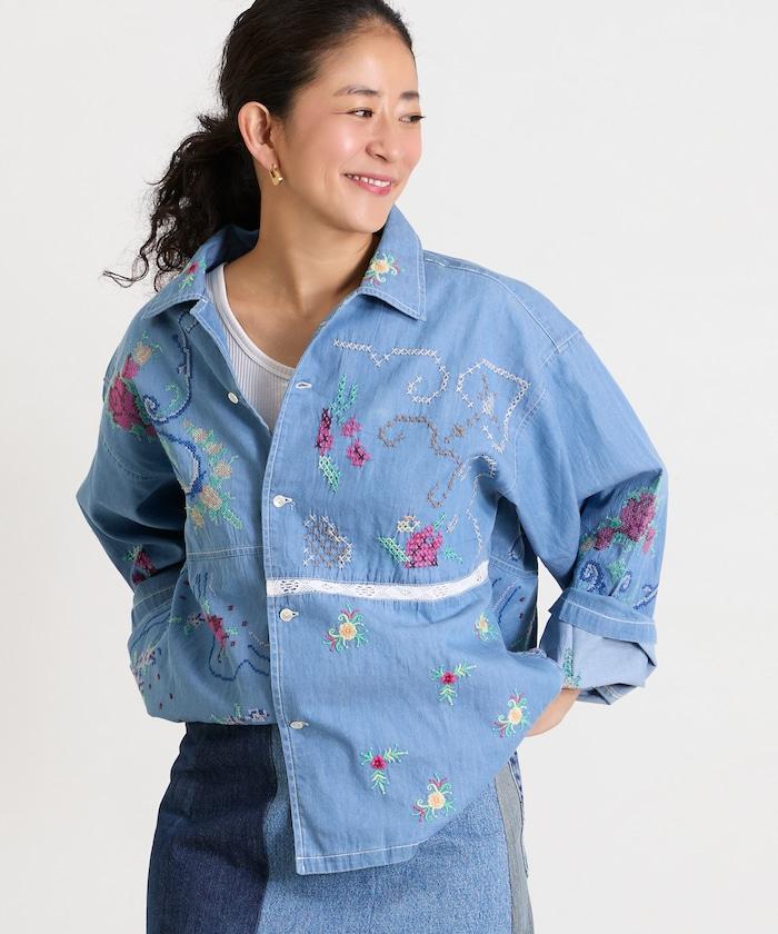 開領刺繡襯衫夾克