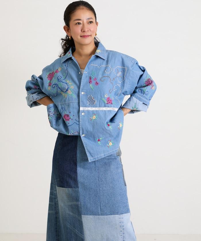 開領刺繡襯衫夾克