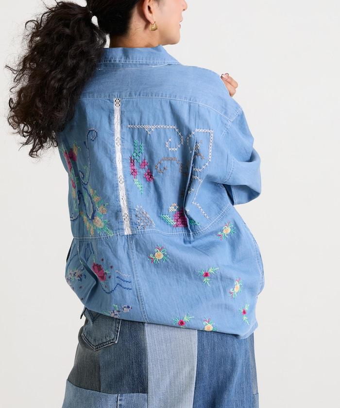 開領刺繡襯衫夾克