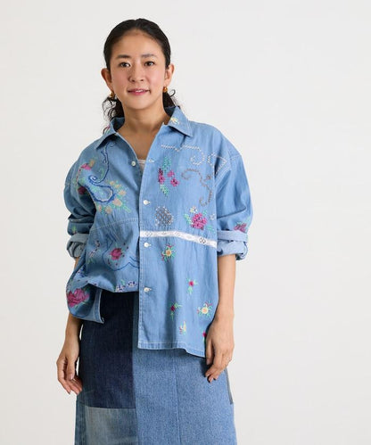 開領刺繡襯衫夾克