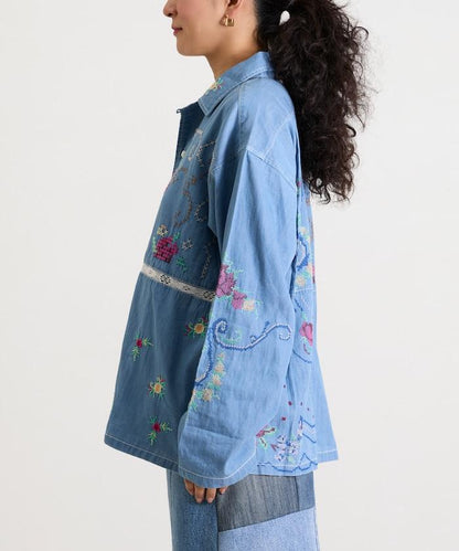 開領刺繡襯衫夾克