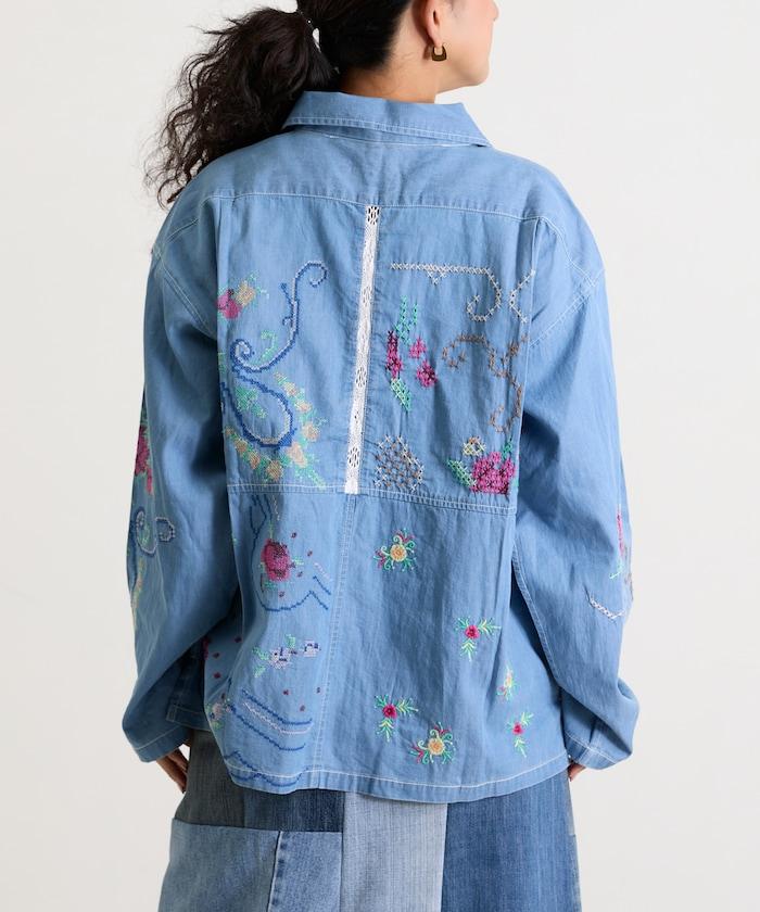 開領刺繡襯衫夾克