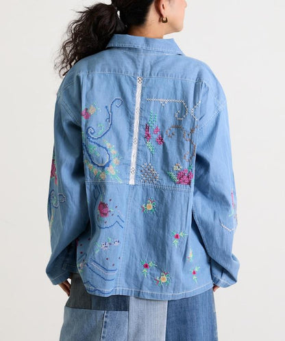 開領刺繡襯衫夾克