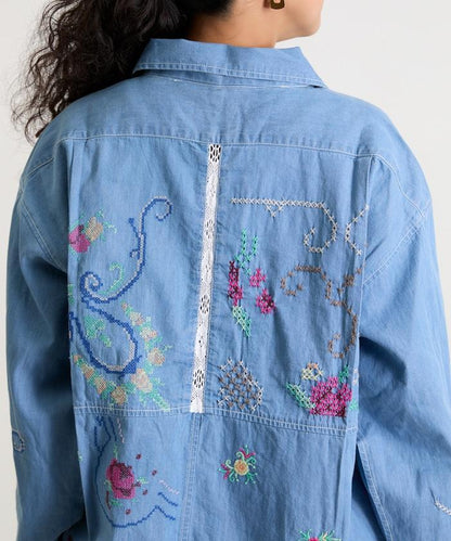 開領刺繡襯衫夾克