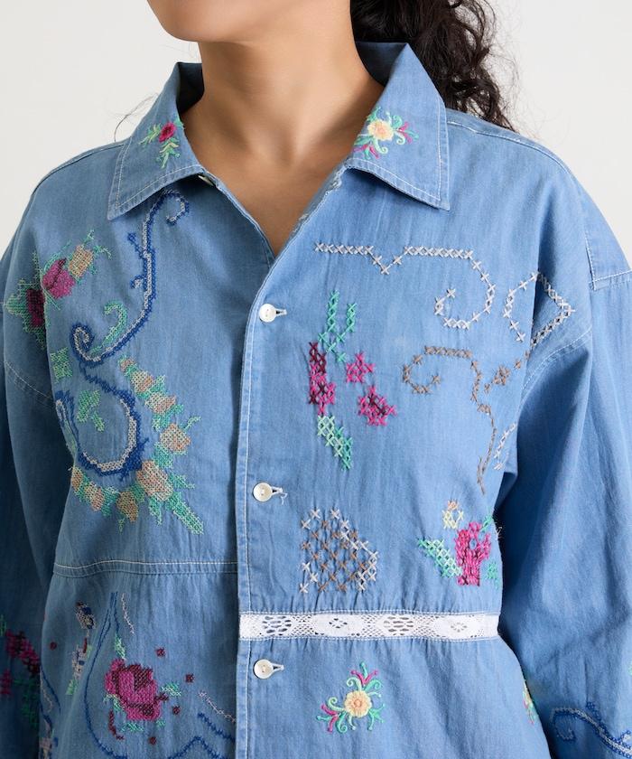 開領刺繡襯衫夾克