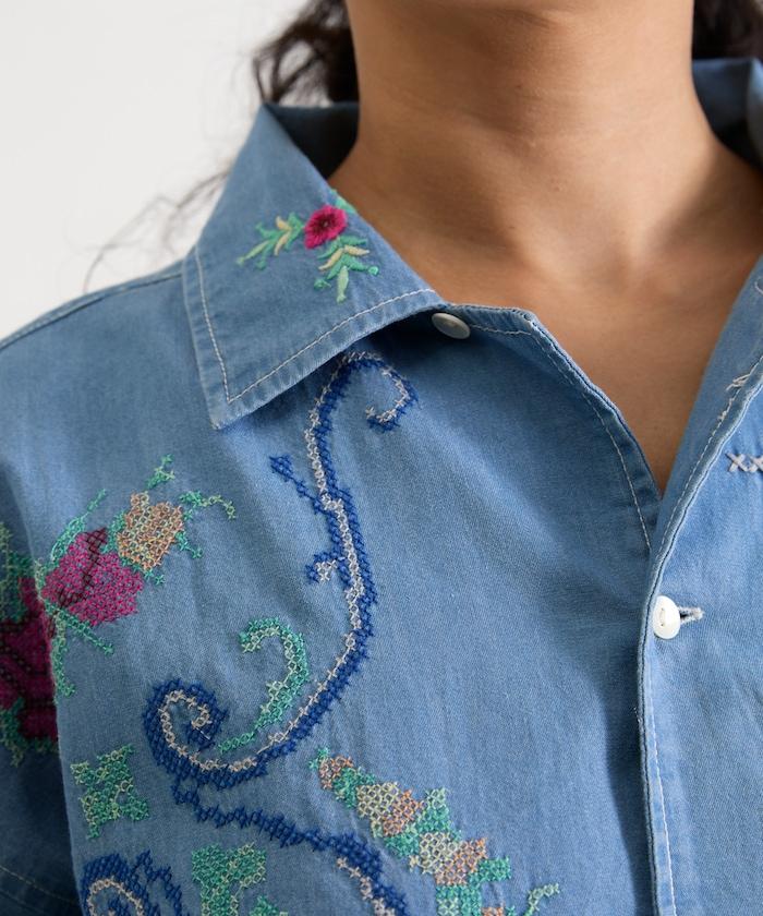 開領刺繡襯衫夾克