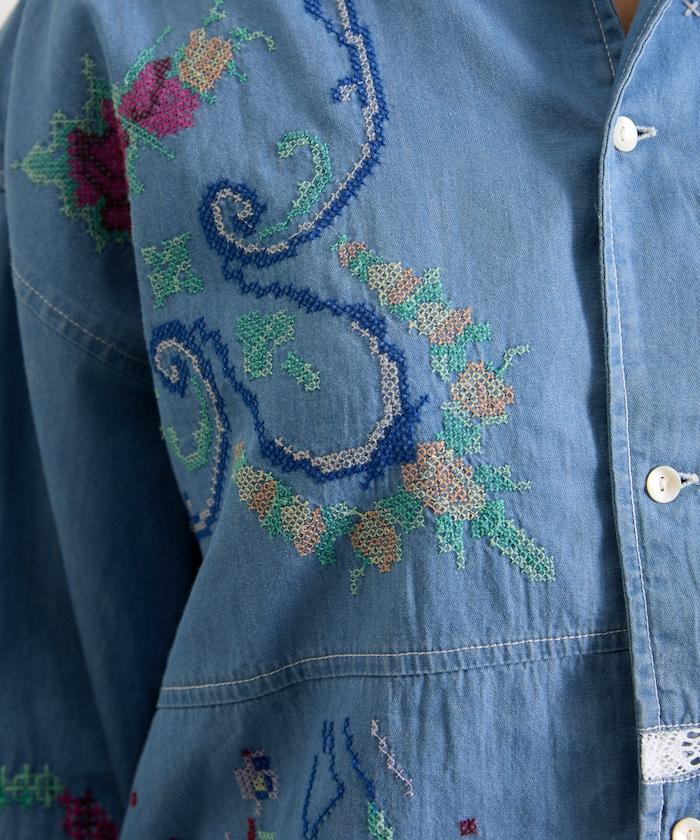 開領刺繡襯衫夾克