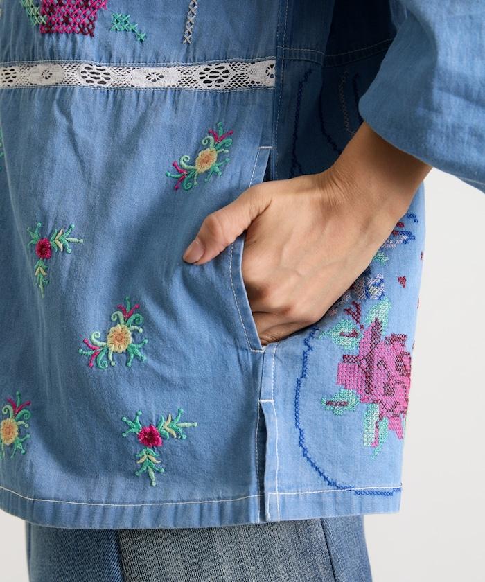 開領刺繡襯衫夾克