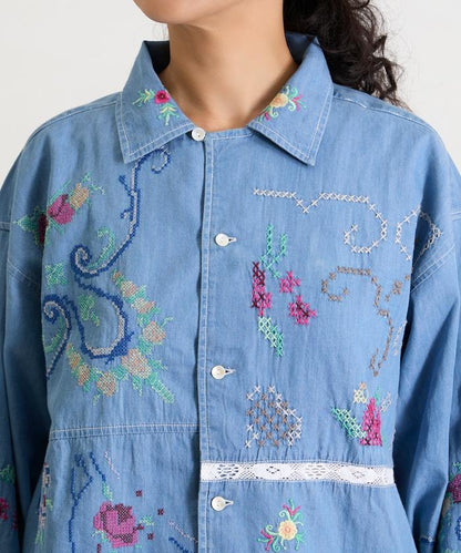 開領刺繡襯衫夾克