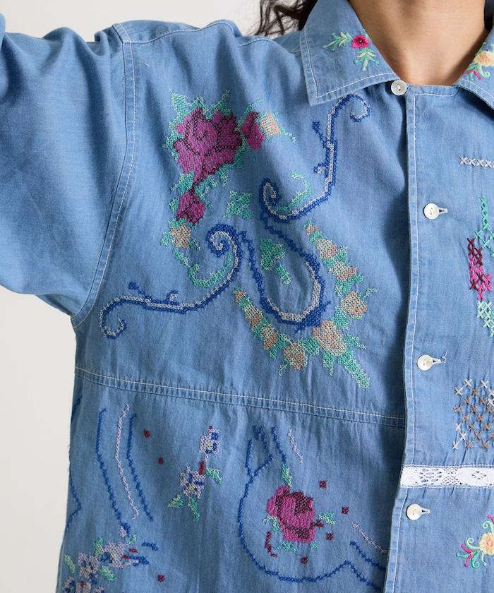 開領刺繡襯衫夾克