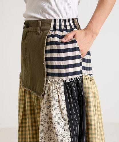 花卉與格紋拼接半身裙