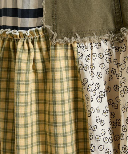 花卉與格紋拼接半身裙
