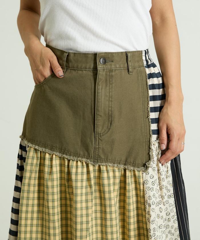 花卉與格紋拼接半身裙