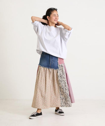 花卉與格紋拼接半身裙