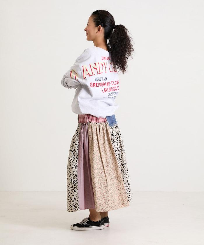 花卉與格紋拼接半身裙