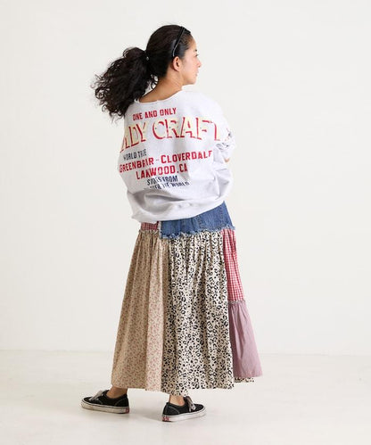 花卉與格紋拼接半身裙