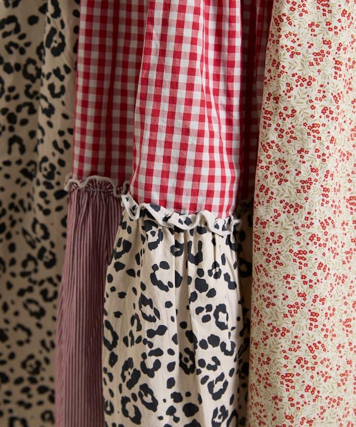 花卉與格紋拼接半身裙