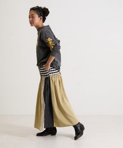 花卉與格紋拼接半身裙