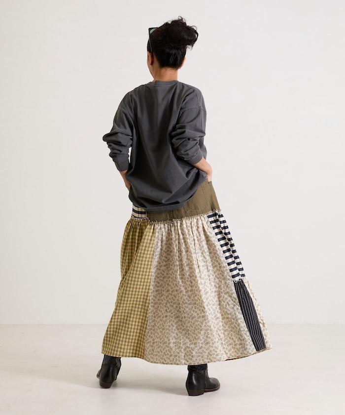 花卉與格紋拼接半身裙