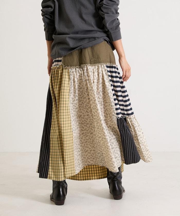 花卉與格紋拼接半身裙