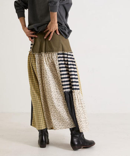 花卉與格紋拼接半身裙