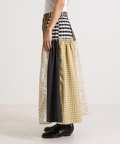 花卉與格紋拼接半身裙