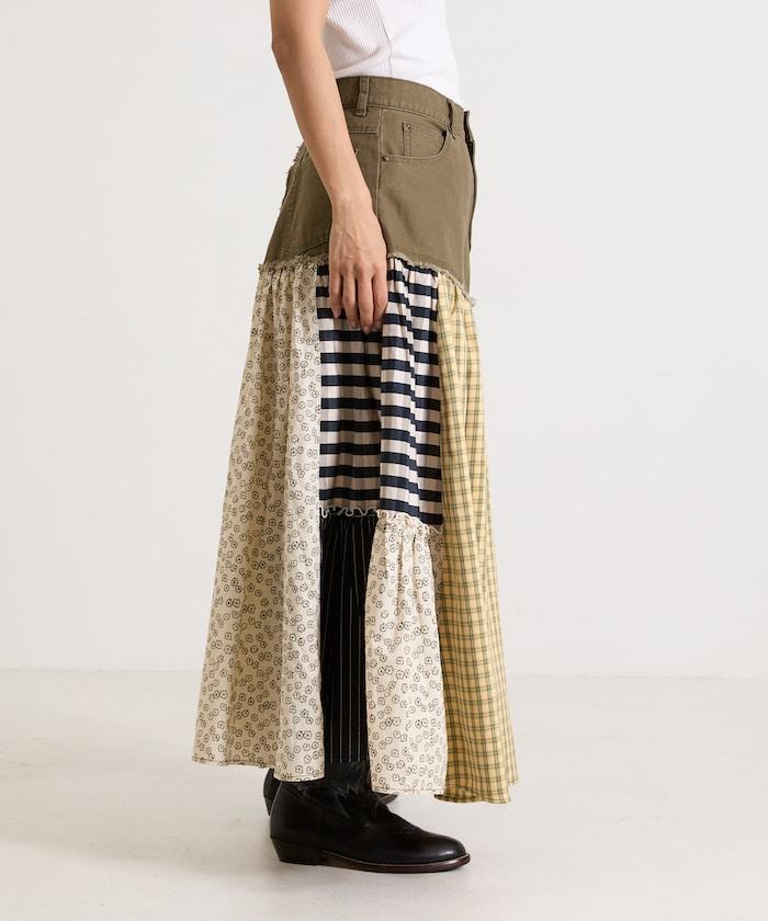 花卉與格紋拼接半身裙