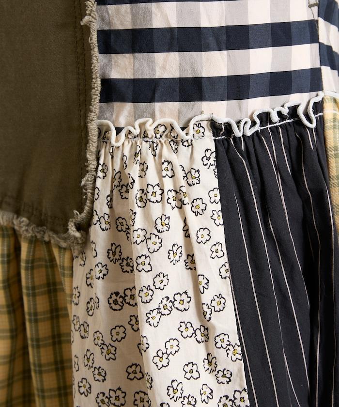 花卉與格紋拼接半身裙