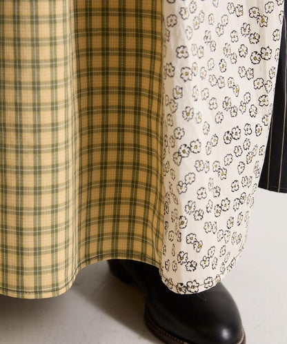 花卉與格紋拼接半身裙