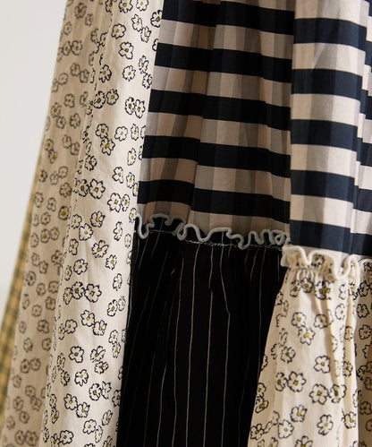 花卉與格紋拼接半身裙